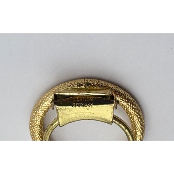 Vintage Gold Tone Scarf Clip Textured Circle Western Germany - Picture 4 of 8